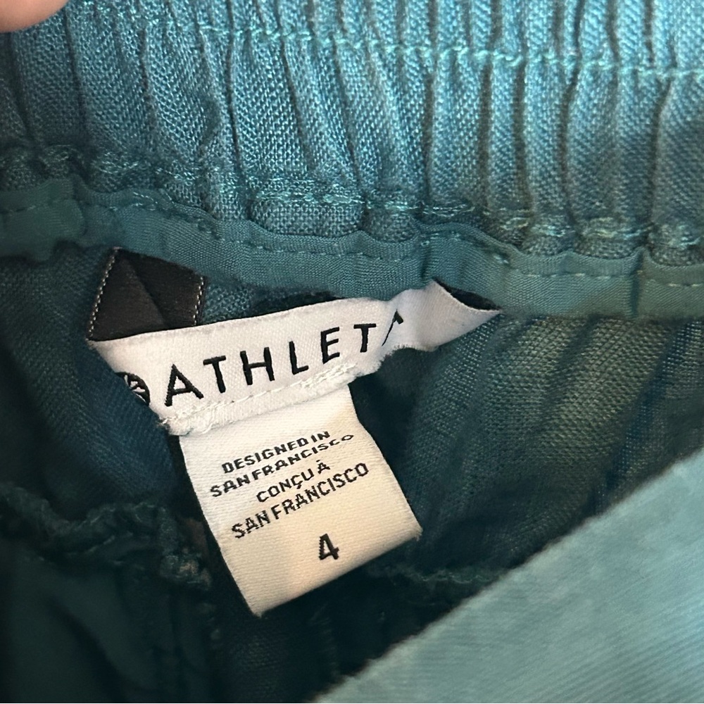 Athleta Playa Linen Wide Leg Crop Borealis Green Teal Size 4 - Picture 12 of 15
